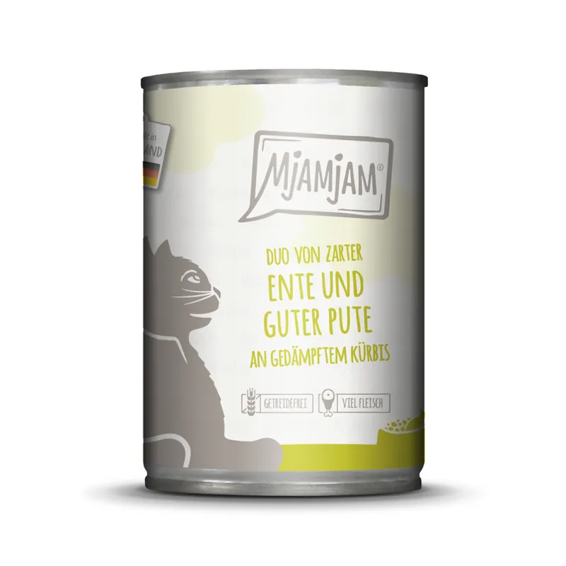 Sparpaket 24 x 400 g Mjamjam Duo von Ente & Pute Katzen Nassfutter Online Kaufen