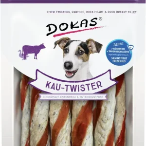 Geprüft DOKAS Kau-Twister Rinderhaut, Entenherz & Entenbrust 200 g