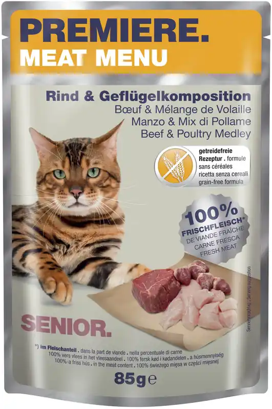 PREMIERE Meat Menu Senior Rind Geflügelkomposition 85 g Preiswert