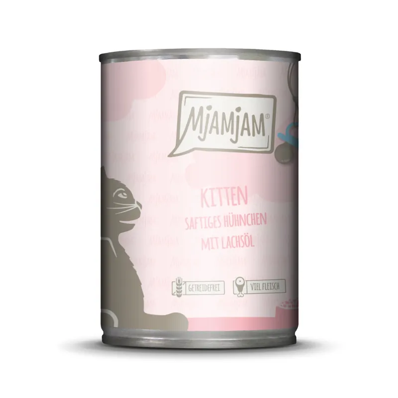 Sichere Zahlung Sparpaket 6 x 400 g Mjamjam Kitten Saftiges Hühnchen mit Lachsöl Katzen Nassfutter